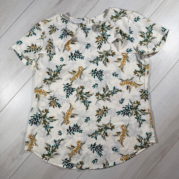 Van Heusen Tops - Van Heusen Cream and Green Floral Blouse Size XS